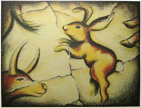 Bunny at Lascaux — solarplate etching, 12x16